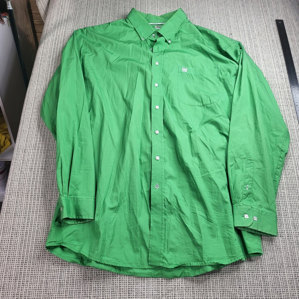 Cinch Button Down Shirt Mens XXL Green Long Sleeve Solid Western Cotton Blend